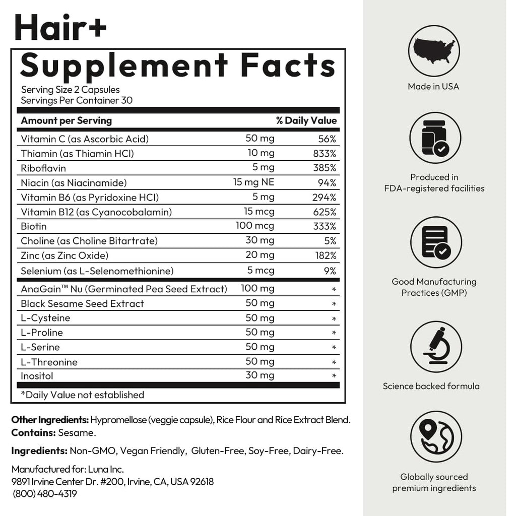 BIGVITA Hair Growth Supplement – Fast Hair Regrowth for Thicker, Fuller Hair | Anagain™ Nu, Biotin, Black Sesame Extract | Hair Loss Support for Women & Men | Vegan, Gluten-Free – 1 Month Supply