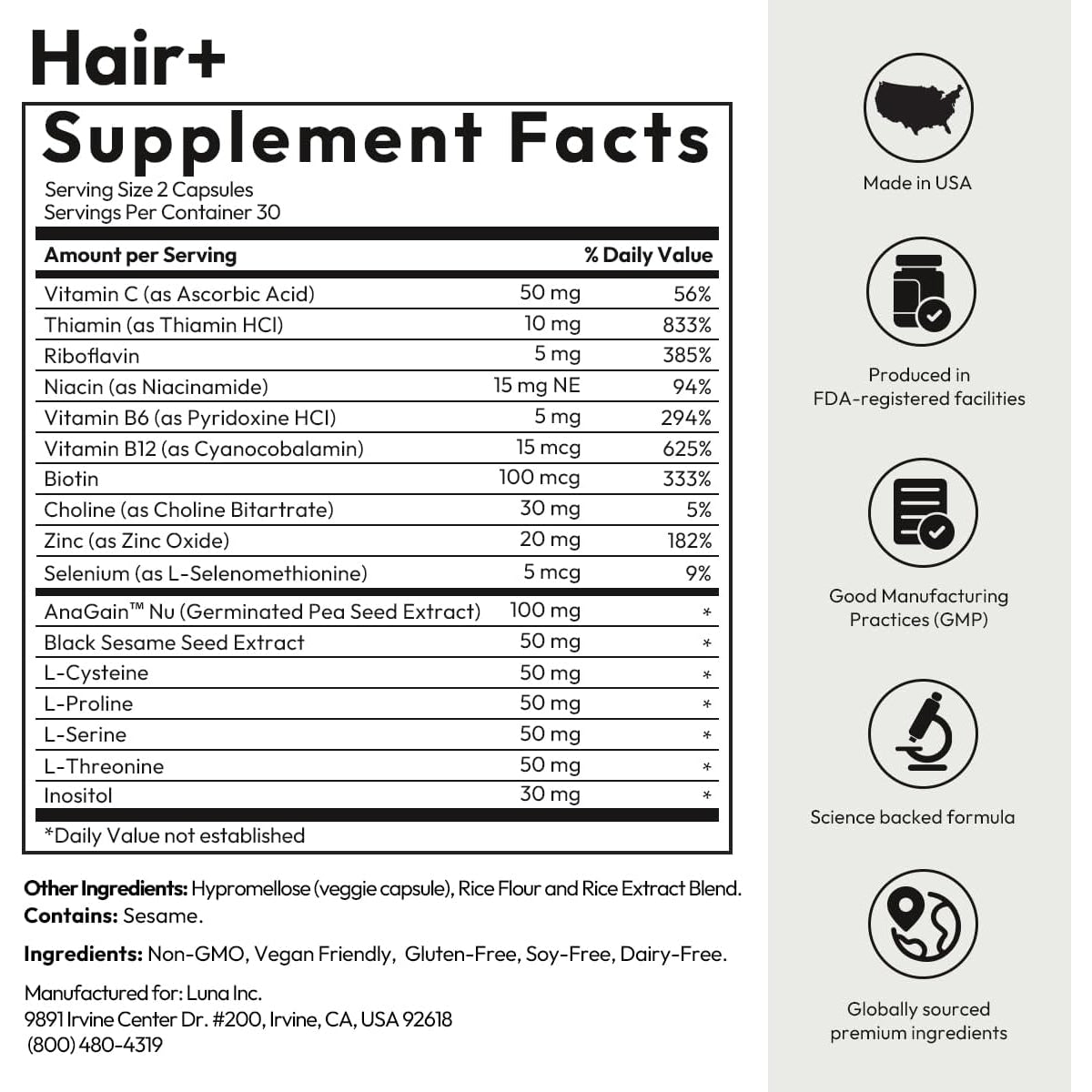 BIGVITA Hair Growth Supplement – Fast Hair Regrowth for Thicker, Fuller Hair | Anagain™ Nu, Biotin, Black Sesame Extract | Hair Loss Support for Women & Men | Vegan, Gluten-Free – 1 Month Supply