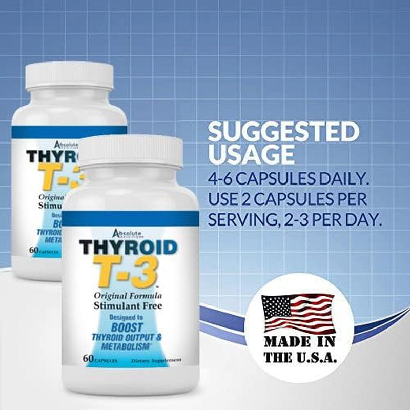 Absolute Nutrition Fat Burning Metabolism Boosting Supplement, Thyroid T-3, 60 Capsules, Off-White, 120