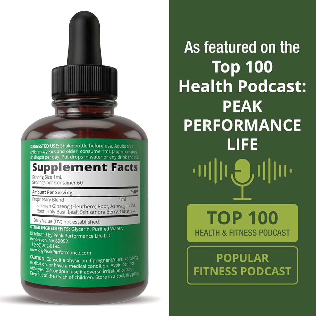 Peak Performance Adrenal Support Supplements to Restore Energy from Adrenal Fatigue. Liquid Drops Complex for Women and Men. Supports Healthy Cortisol Management. Supplement with Adaptogens