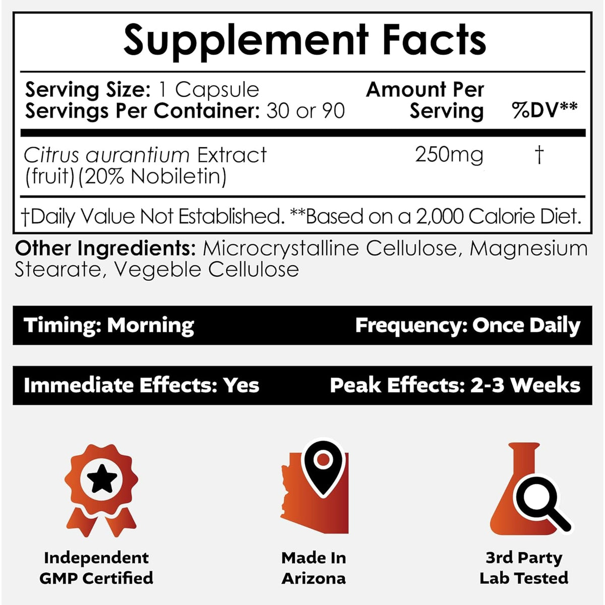 Nootropics Depot Nobiletin Capsules | 250Mg | 30 Count | 20% Extract | Citrus Aurantium | May Help Suppot Cognitive & Metabolic Function | May Help Promote Cardiovascular Function