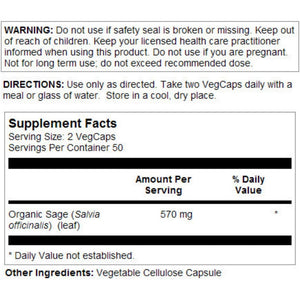 SOLARAY Sage Leaves Supplement for Women & Men - Sage Leaf Capsules, Natural Herbal Support for Immune System, 570 Mg, Non GMO - 100 Veg Caps