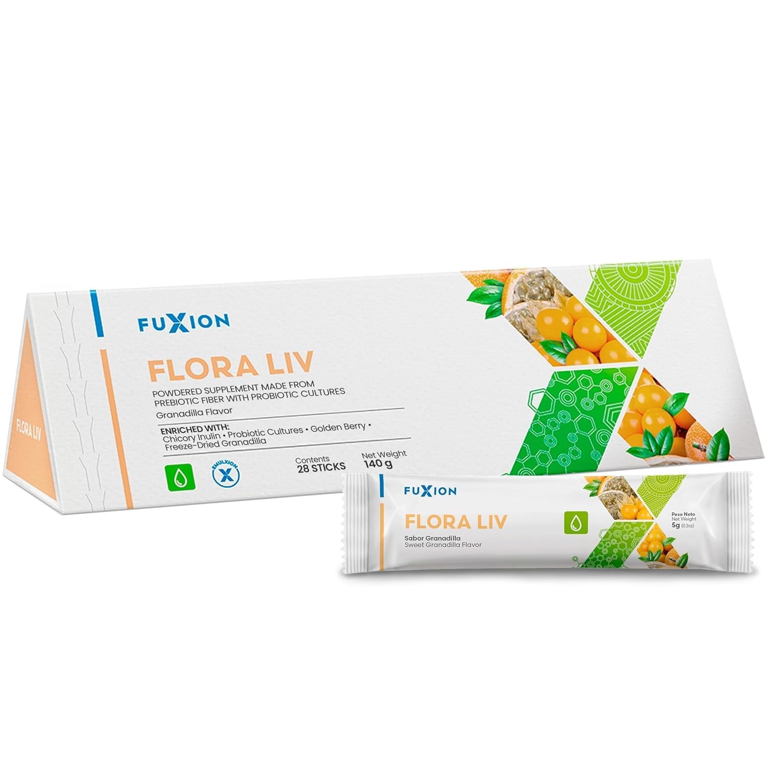 Fuxion Flora Liv | Probiotic Drink | Probiotics for Women and for Men | Gut Health | Helps Mantain Balance of the Instestinal Flora | Lactobacillus and Bifidobacterium | Sweet Granadilla Flavor | 28U