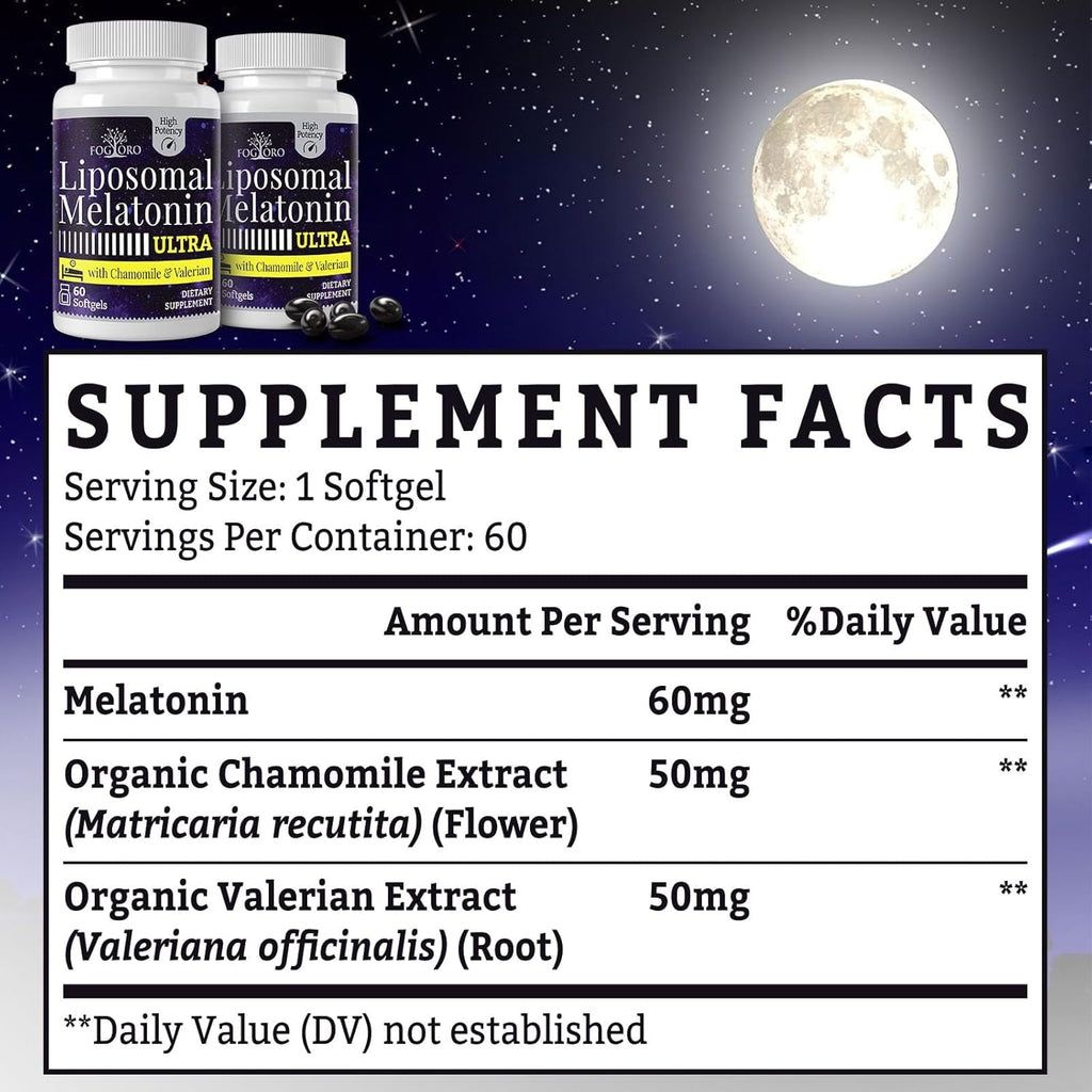 Fogoro Melatonin 60Mg-Fall Asleep Faster, Stay Asleep Longer,High Dose, 60 Count(Pack of 2)