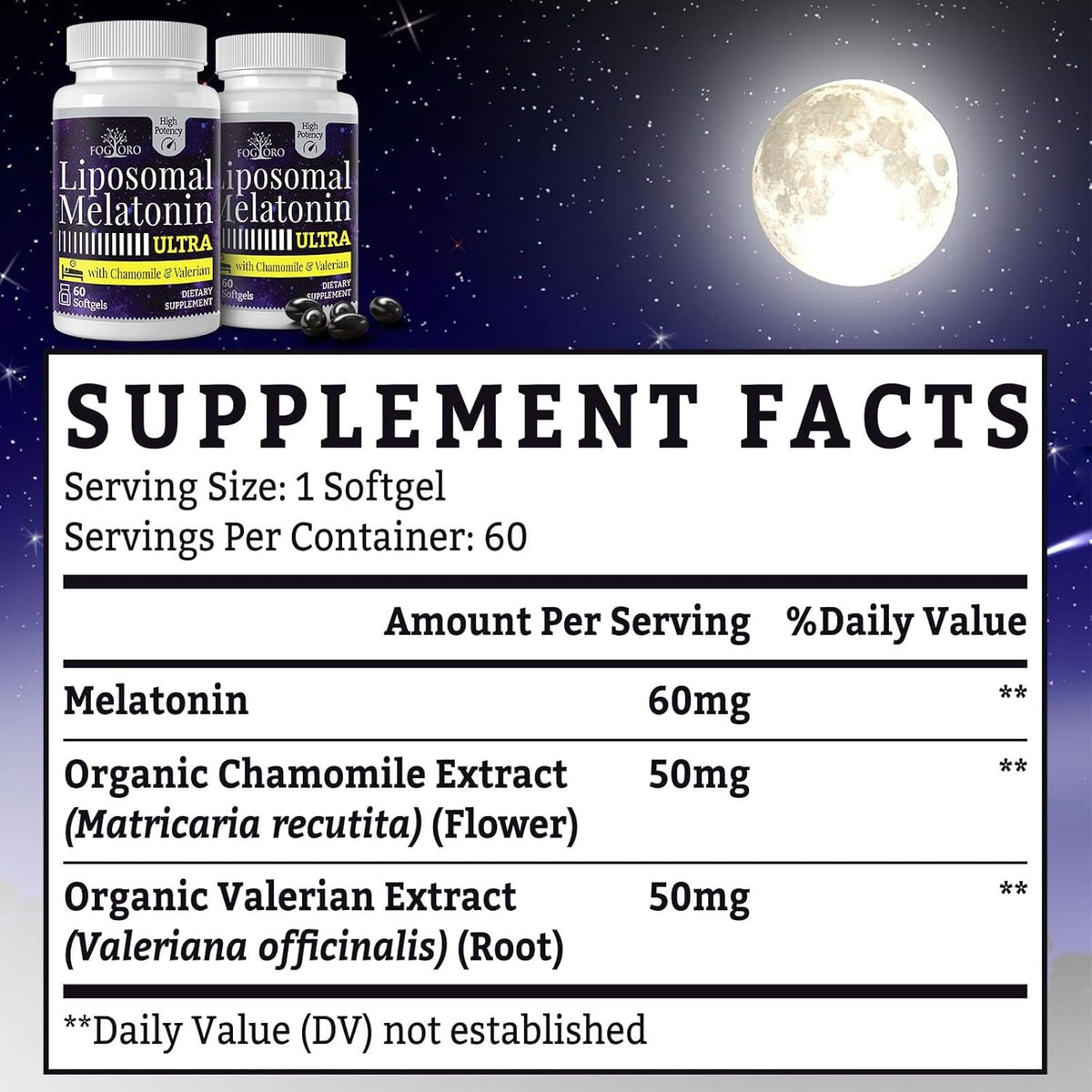 Fogoro Melatonin 60Mg-Fall Asleep Faster, Stay Asleep Longer,High Dose, 60 Count(Pack of 2)