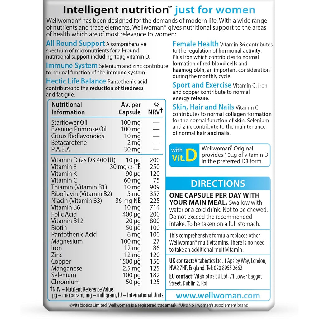 Wellwoman Vitabiotics Advanced Vitamin & Mineral Formula with Evening Primrose & Starflower Oils 30 Capsules