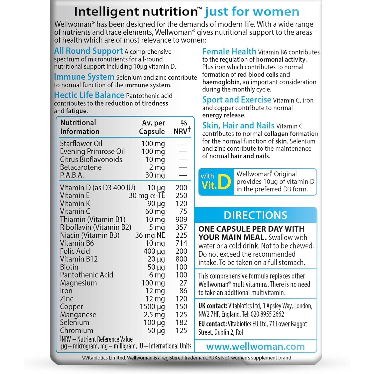 Wellwoman Vitabiotics Advanced Vitamin & Mineral Formula with Evening Primrose & Starflower Oils 30 Capsules