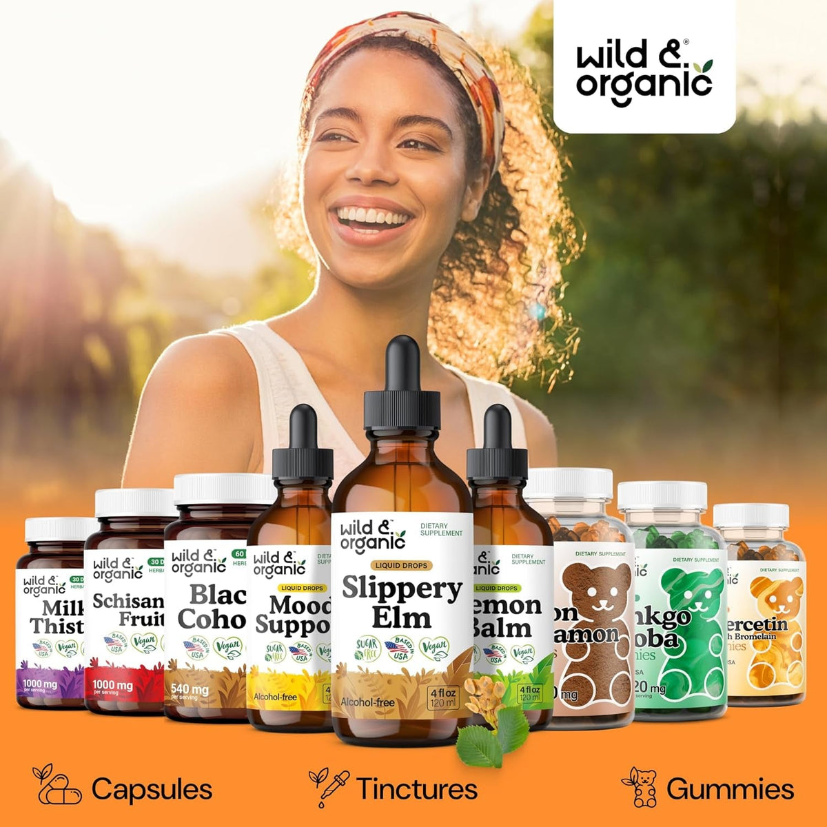 Wild & Organic Slippery Elm Liquid Drops - Lung, Digestive & Women'S Support - Slippery Elm Bark Supplement - Add to Tea Tincture - Ulmus Rubra Herb - Vegan, Sugar & Alcohol-Free - 4 Fl Oz