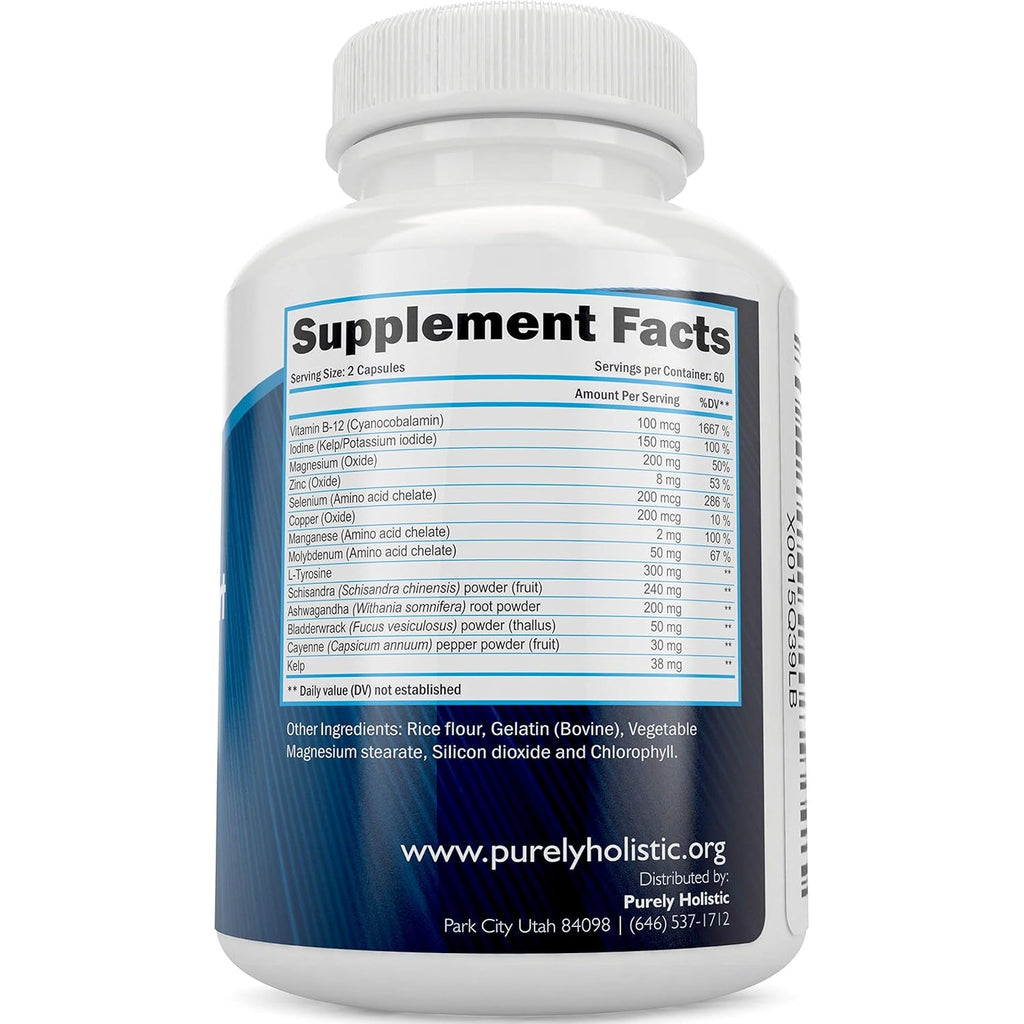 Thyroid Support | Iodine Supplement with Zinc, Selenium, L-Tyrosine & Vitamin B12 | Supports Energy Production & Cellular Health | Thyroid Support for Women & Men | Non-Gmo | 120 Ct (2-Month Supply)