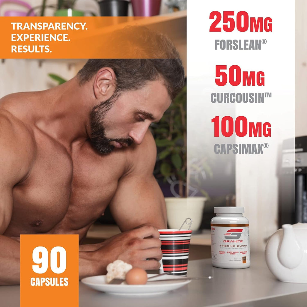 Granite Thermo Burn, New Advanced Formula for Thermogenic, Metabolic, Mood & Appetite Support with Alpha GPC, Theobromine, & 5-HTP, 90 Capsules