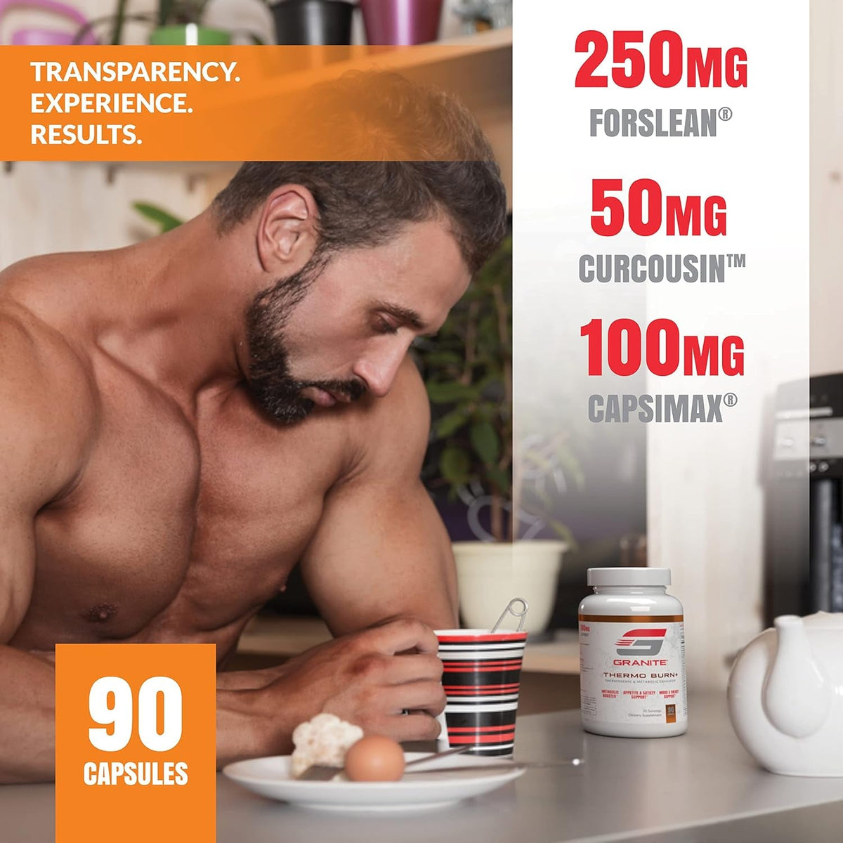 Granite Thermo Burn, New Advanced Formula for Thermogenic, Metabolic, Mood & Appetite Support with Alpha GPC, Theobromine, & 5-HTP, 90 Capsules