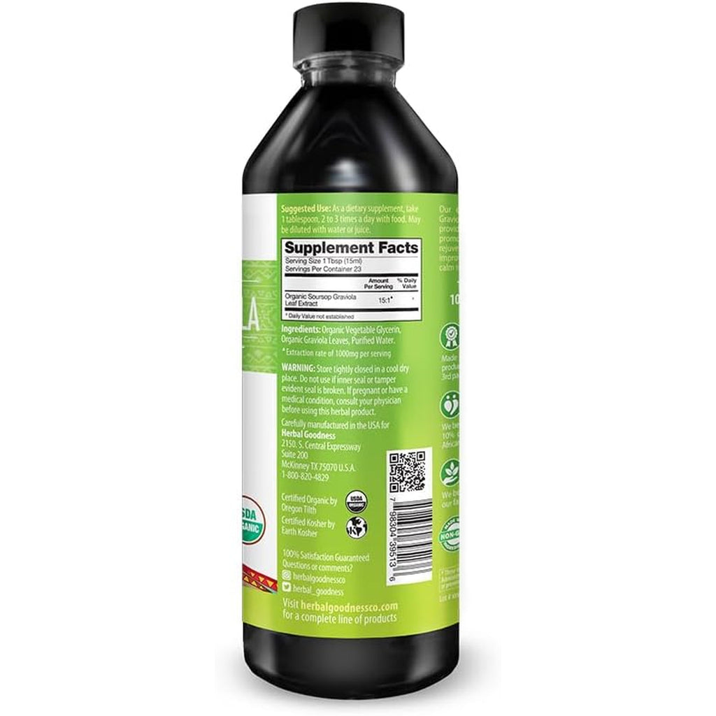Herbal Goodness Soursop Graviola Liquid Drops 12 Fl Oz - 15X Strength Organic Guanábana Soursop Leaves Extract for Gut Health, Cell & Immune Support Serene Soursop Drops - Vegan, Non-Gmo, Made in USA