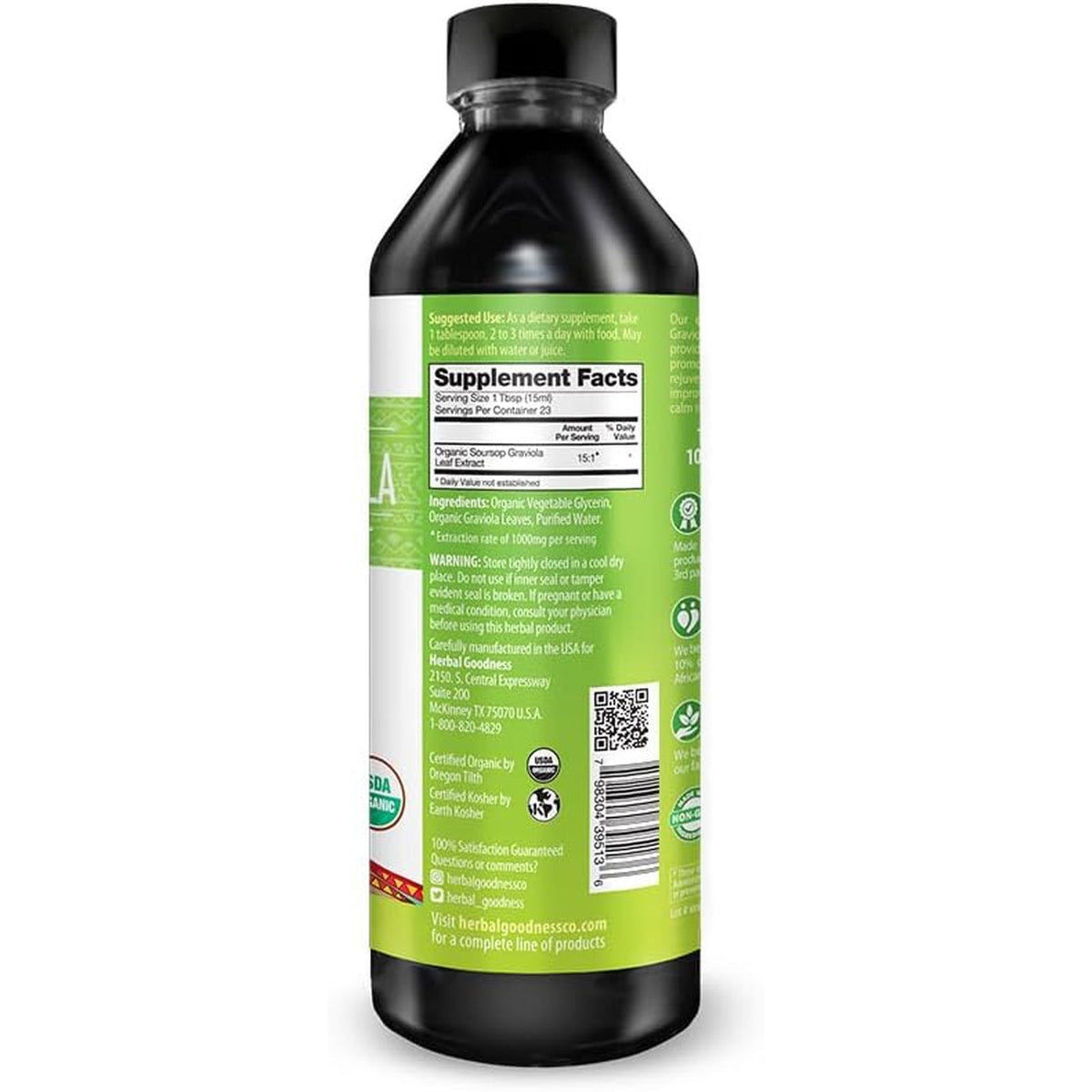 Herbal Goodness Soursop Graviola Liquid Drops 12 Fl Oz - 15X Strength Organic Guanábana Soursop Leaves Extract for Gut Health, Cell & Immune Support Serene Soursop Drops - Vegan, Non-Gmo, Made in USA
