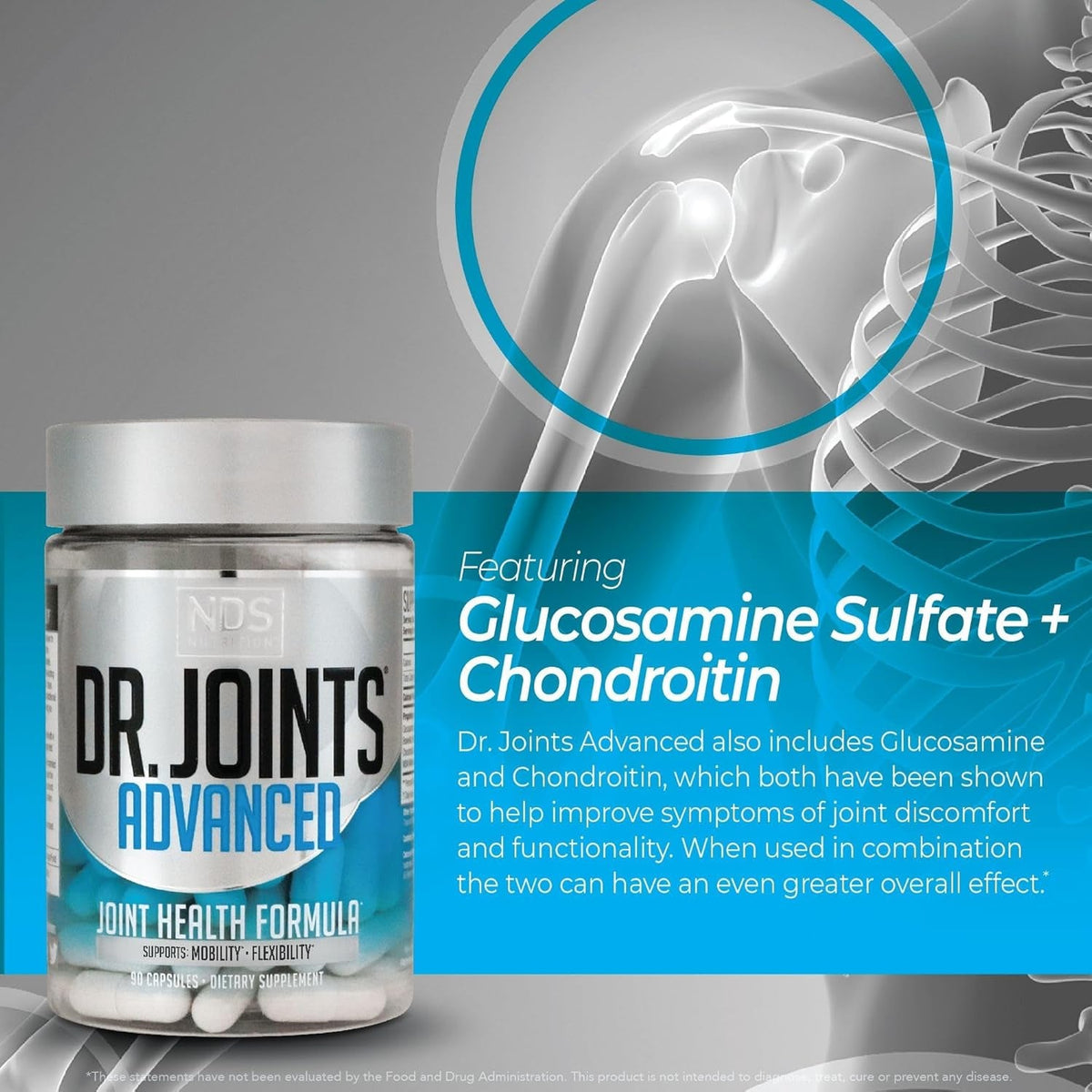 Dr. Joints NDS Nutrition Advanced - Joint Health Formula with Fruitex-B, Glucosamine & Chondroitin - Improved Mobility & Flexibility - 90 Capsules