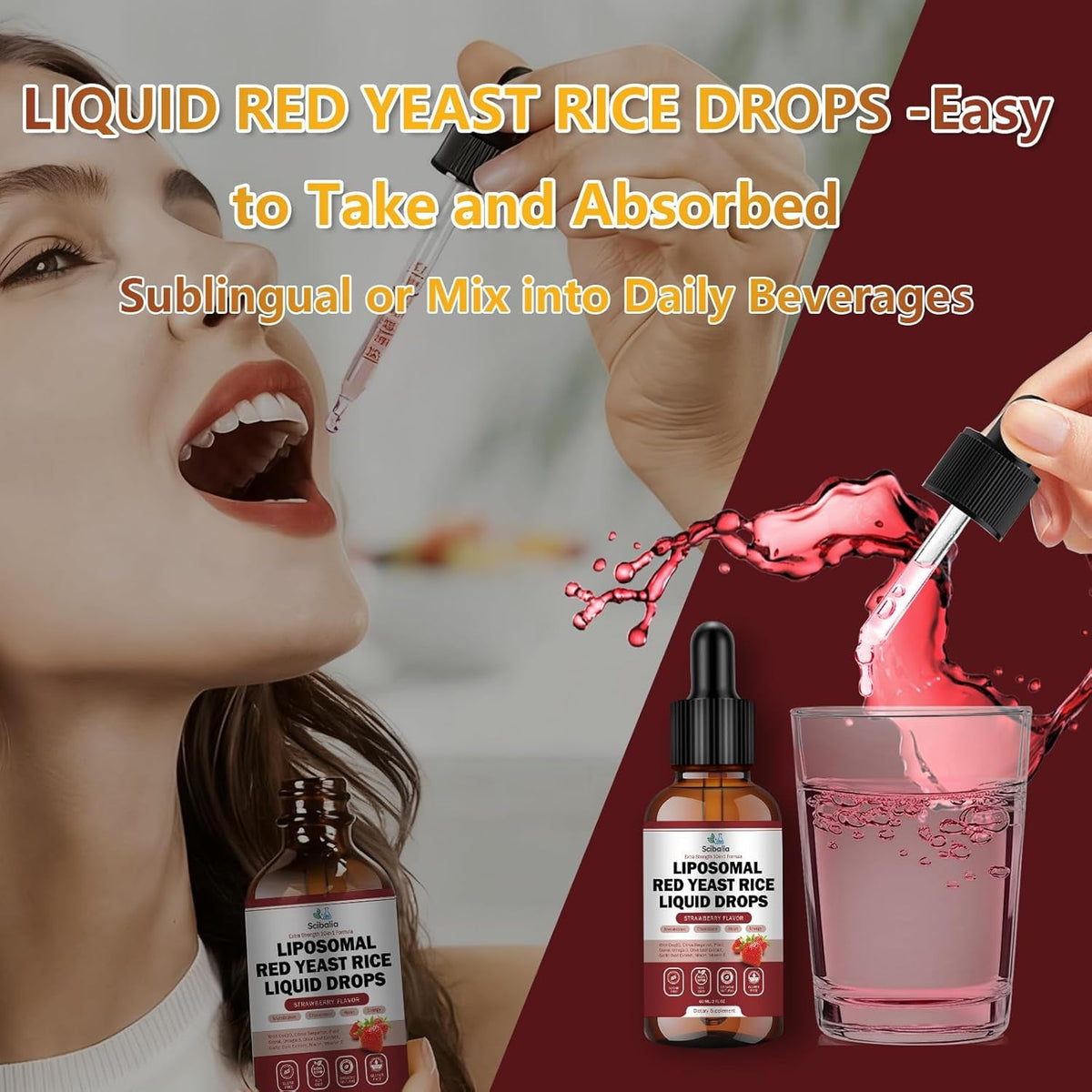 Liposomal Red Yeast Rice Liquid Drop 1200Mg 10-In-1 Organic Red Rice Yeast with Coq10 Citrus Bergamot Plant Sterols Garlic, Extra Strength Cholesterol Lowering Supplements for Women Men