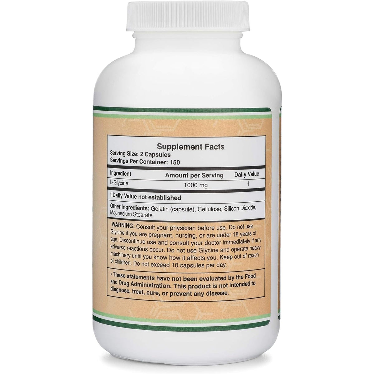 Glycine Supplement - 1,000Mg Glycine Powder per Serving (300 Capsules) the Relaxing Amino Acid (Glicina) (Third Party Tested, Gluten Free, Non-Gmo) by Double Wood