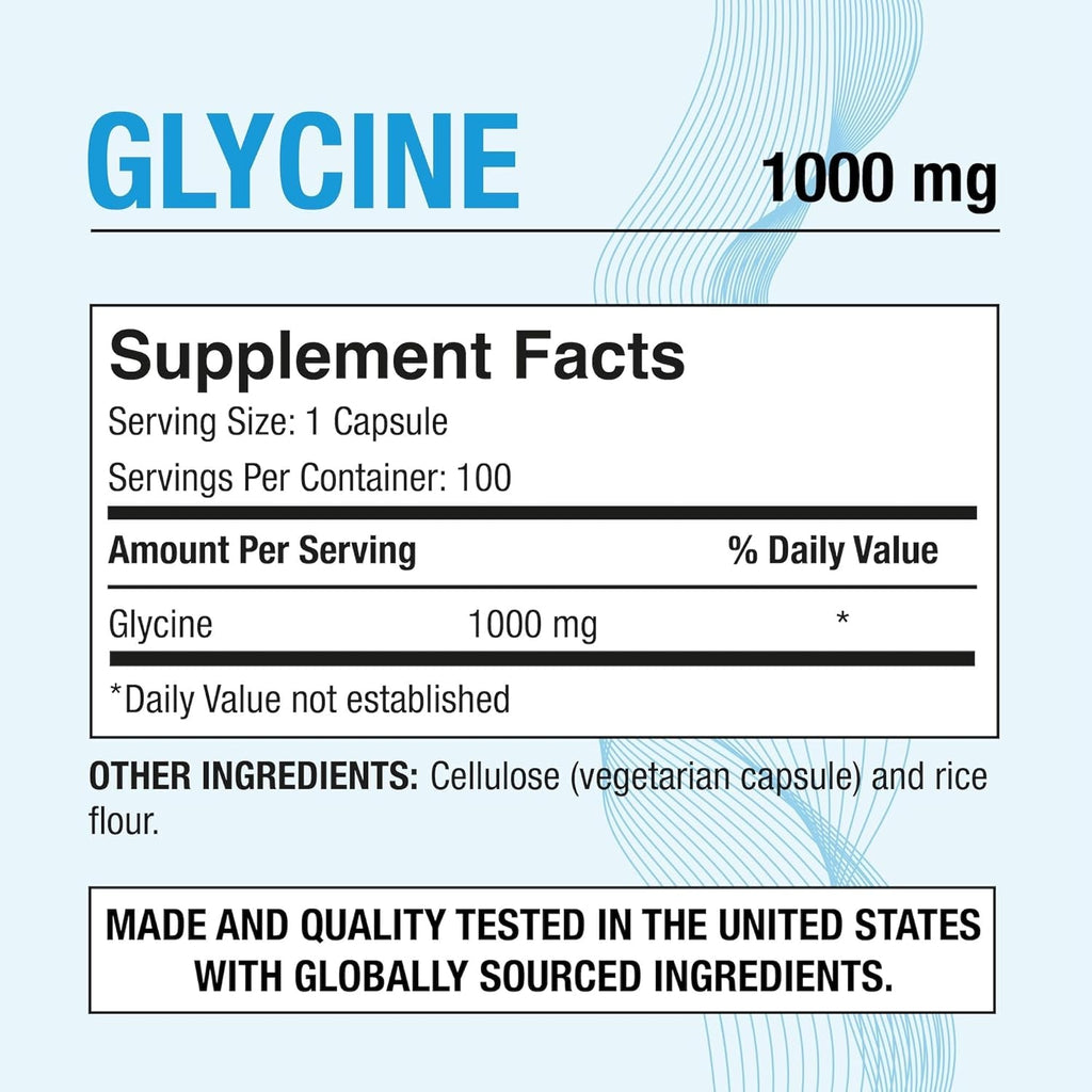 Puregen Labs Glycine 1000Mg [High Potency] 100 Vegetarian Capsules, Promotes Healthy Rest | No Harmful Additives | Non-Gmo, NO Gluten and Dairy -100 Servings