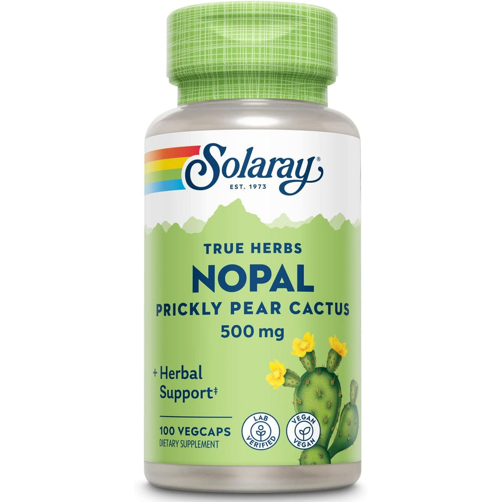 SOLARAY Nopal Prickly Pear Cactus Capsules - 500 Mg per Serving, Rich in Naturally Occuring Fiber, Antioxidants, and Carotenoids, Provides Key Nutrients in a Vegan Formula - 100 Count Vegcaps