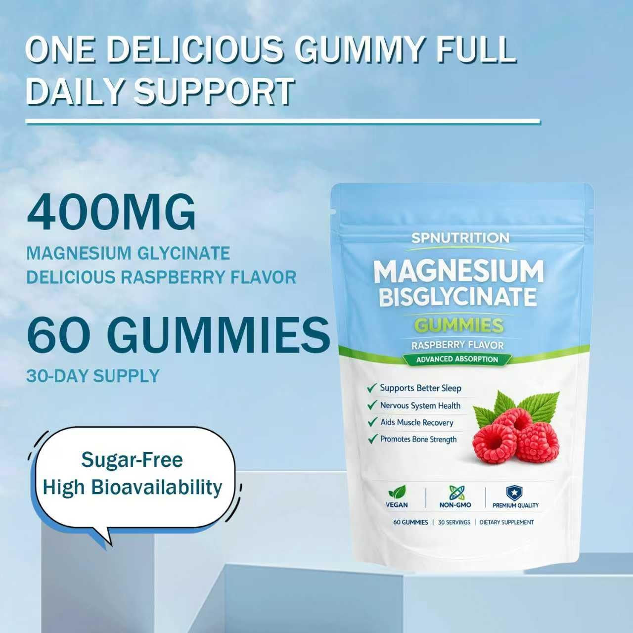 BELANO Spnutrition Magnesium Bisglycinate Gummies, 400Mg per Serving, with Magnesium Bisglycinate Chelate, Sea Salt, Raspberry Fruit Powder, Strengthen Bones, Everyday Wellness, 60 Gummies
