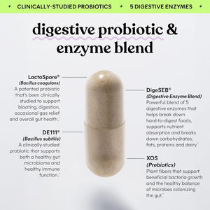 Lemme Debloat 3-In-1 Prebiotic, Probiotic & Digestive Enzyme Capsules for Bloating & Gas Relief - 2 Clinically Studied Probiotics W/5 Digestive Enzymes to Improve Digestion, Women & Men, (60 Count)