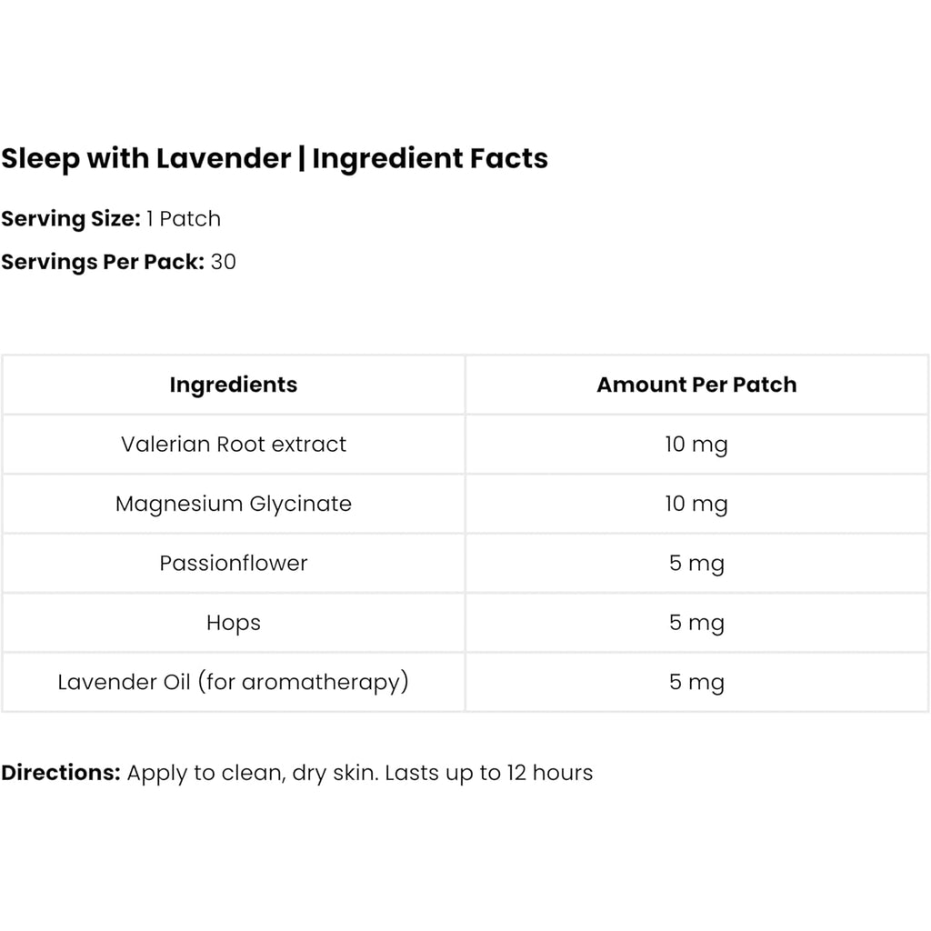 The Patch Remedy Sleep with Lavender Patch | Valerian, Passionflower, Hops, Magnesium Glycinate, Lavender | 30 Patches