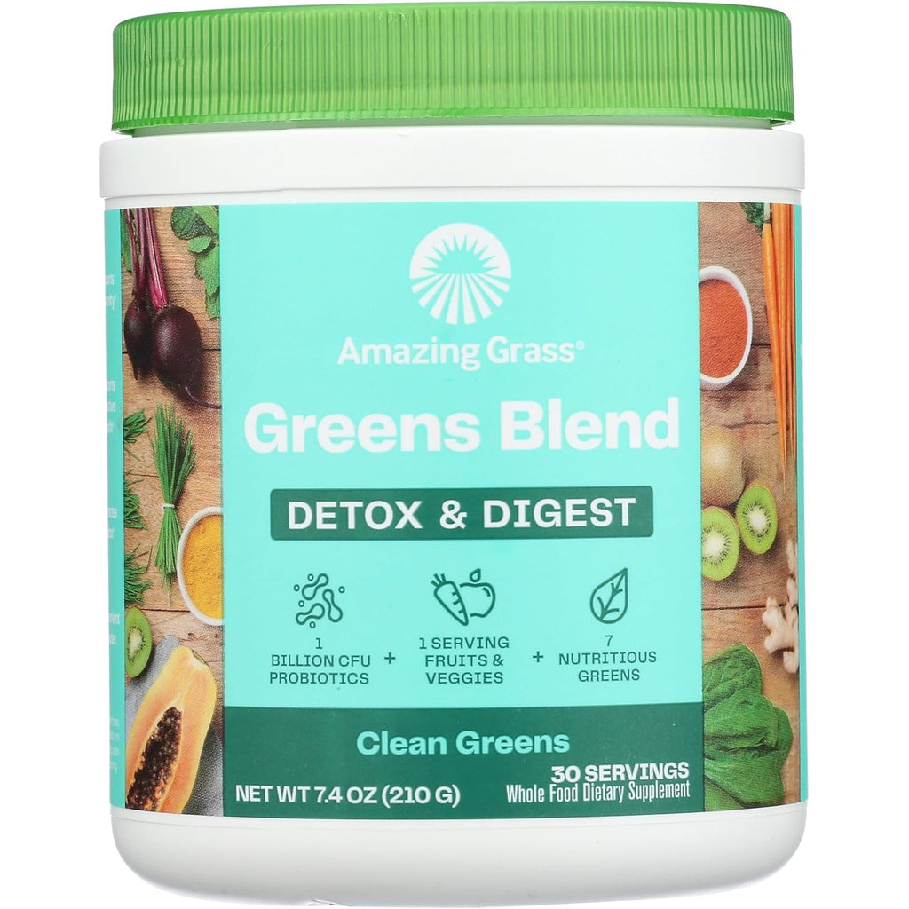 Amazing Grass Greens Blend Detox & Digest, Smoothie Mix, Cleanse with Super Greens Powder, Digestive Enzymes & Probiotics, Clean Greens, 30 Servings, 7.4 Ounce (Packaging May Vary)