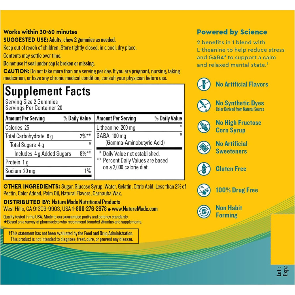 Nature Made Wellblends Stress Relief Gummies, L Theanine 200Mg to Help Reduce Stress, with GABA 100Mg, Same Day Stress Support, 40 Strawberry Flavor Gummies