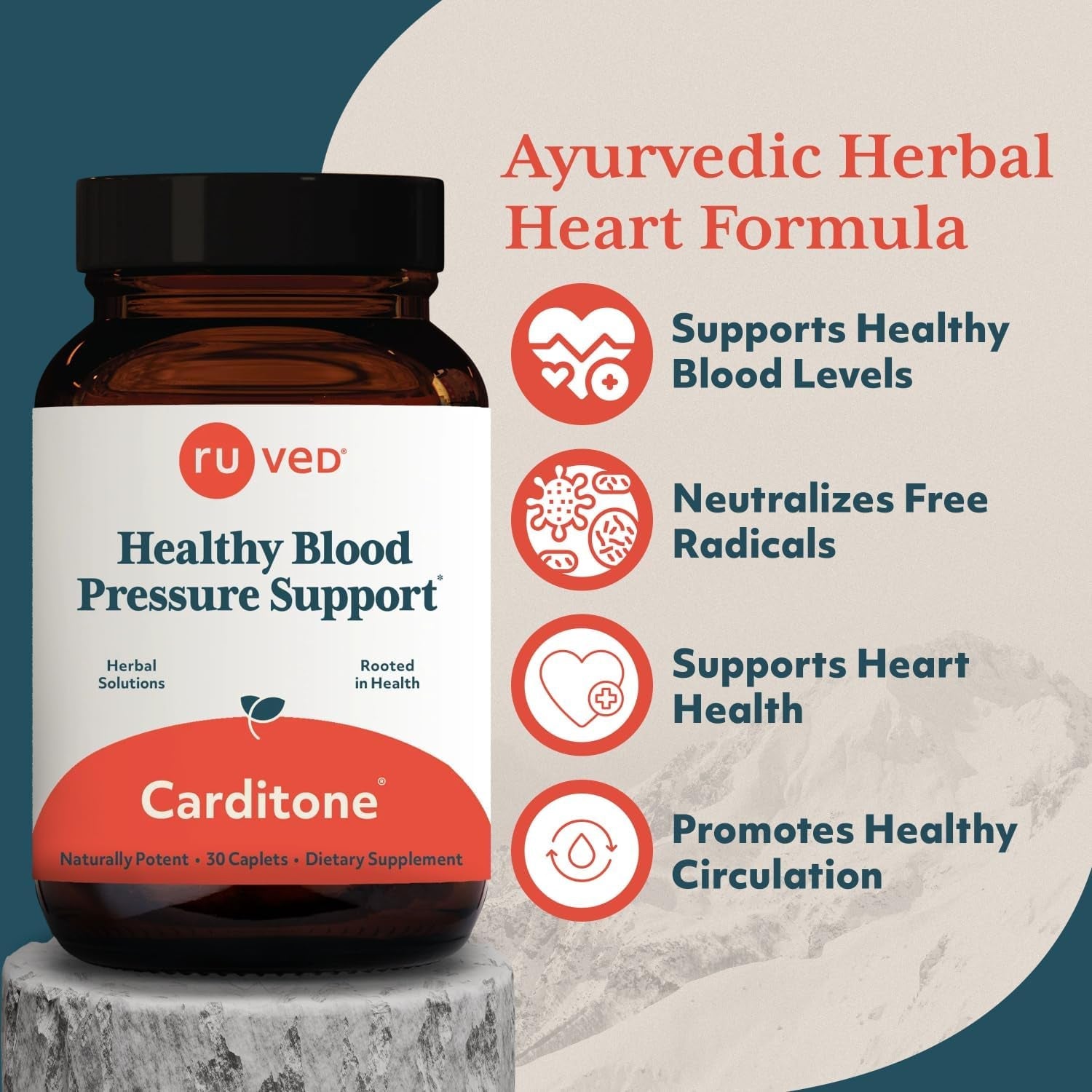 Ruved Carditone - Natural Heart Health Supplement for Women & Men, BP Formula, Holistic Heart Support with Rauwolfia, Arjuna, Calcium, and Magnesium - 30 Servings