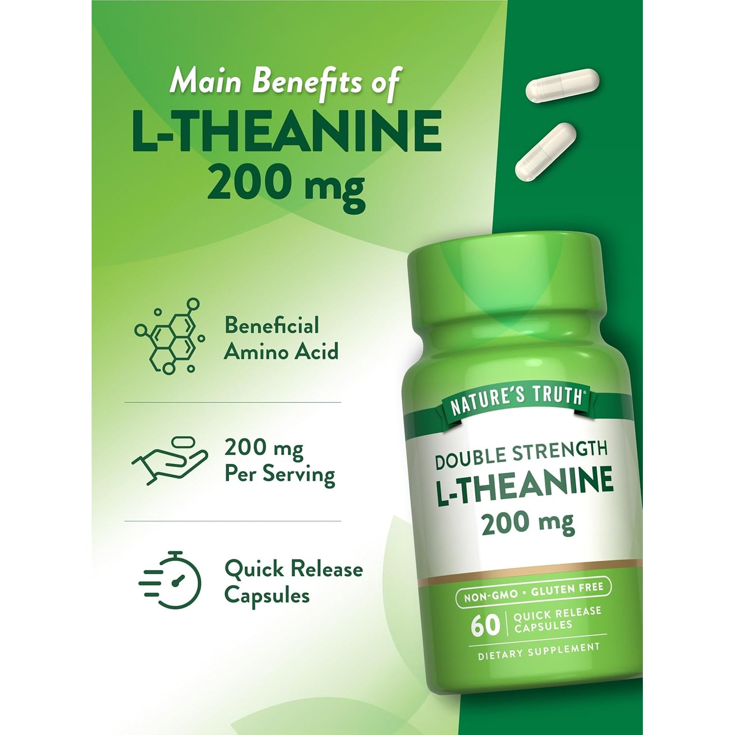 Nature'S Truth L Theanine | 200Mg | 60 Quick Release Capsules | Non-Gmo & Gluten Free Supplement
