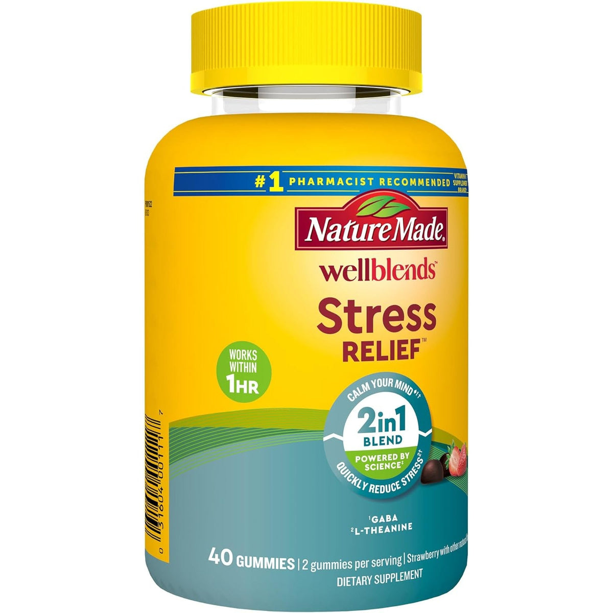 Nature Made Wellblends Stress Relief Gummies, L Theanine 200Mg to Help Reduce Stress, with GABA 100Mg, Same Day Stress Support, 40 Strawberry Flavor Gummies