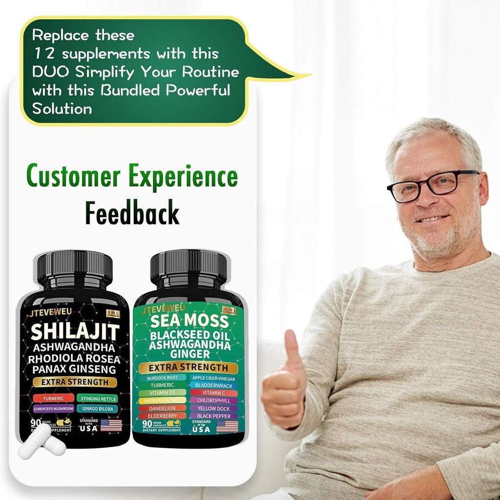 Shilajit and Sea Moss Bundle- 90 Count - Sea Moss, Ashwagandha, Shilajit, Rhodiola Rosea & Ginger, All in 1 Supplements