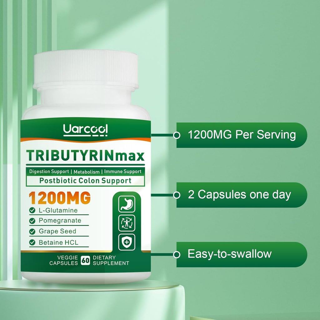 Tributyrinmax Supplement 1200Mg for Gut Health,Vegan,Butyrate Gut Health Supplement for Digestive, Leaky Gut, Colon, Microbiome - 60 Softgels