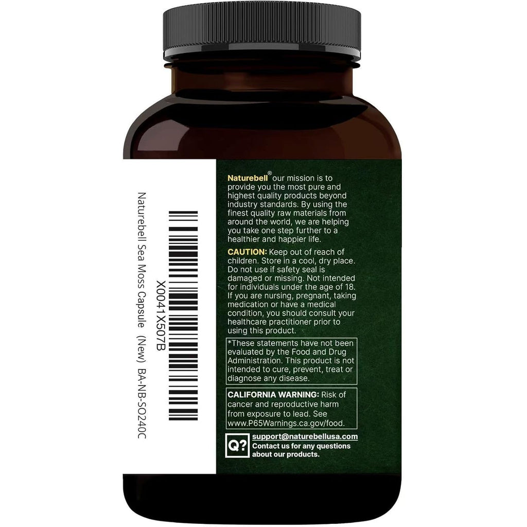 Naturebell 3-In-1 Sea Moss - 240 Vegetarian Capsules - Sea Moss Complex with Organic Bladderwrack & Organic Burdock Root - Healthy Digestion, Vitality & Immune Support*