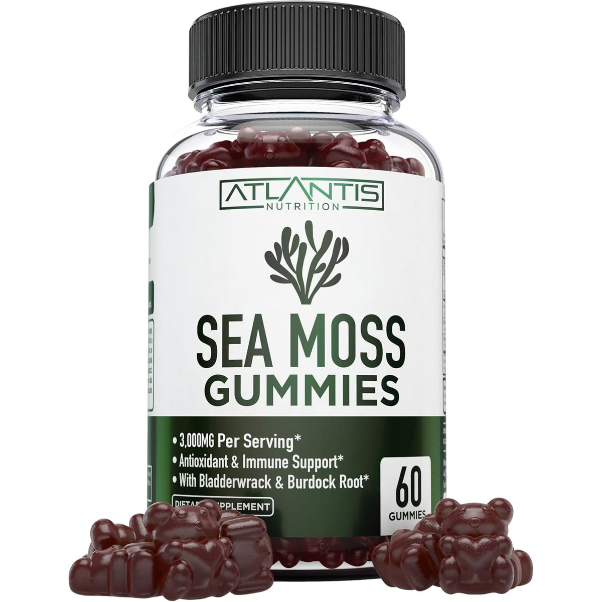 Irish Sea Moss Gummies - 3000MG - Formulated W/ Irish Sea Moss, Bladderwrack & Burdock Root, Contain Essential Vitamin & Mineral - Antioxidant-Rich Superfood Supplement, 60 Sea Moss Gummies for Adults