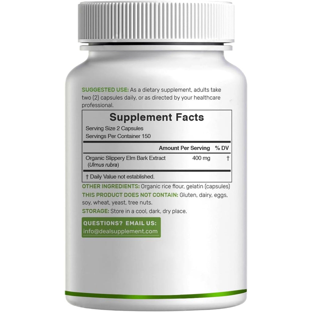 DEAL SUPPLEMENT Slippery Elm Capsules – 300 Pills, Made with Organic Inner Bark Powder Extract – Natural Herb for Soothing Throat & Digestive Support – Non-Gmo