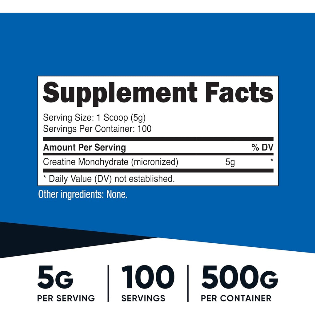 Nutricost Creatine Monohydrate Micronized Powder 500G, 5000Mg per Serv (5G) - 100 Servings, 17.9 Oz