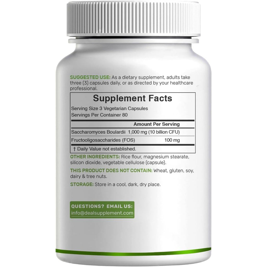 Saccharomyces Boulardii Probiotics + FOS Supplement, 10 Billion CFU, 240 Veggie Capsules – Probiotic & Prebiotic for Women & Men – Gut, Immune & Digestive Health Support – Non-Gmo