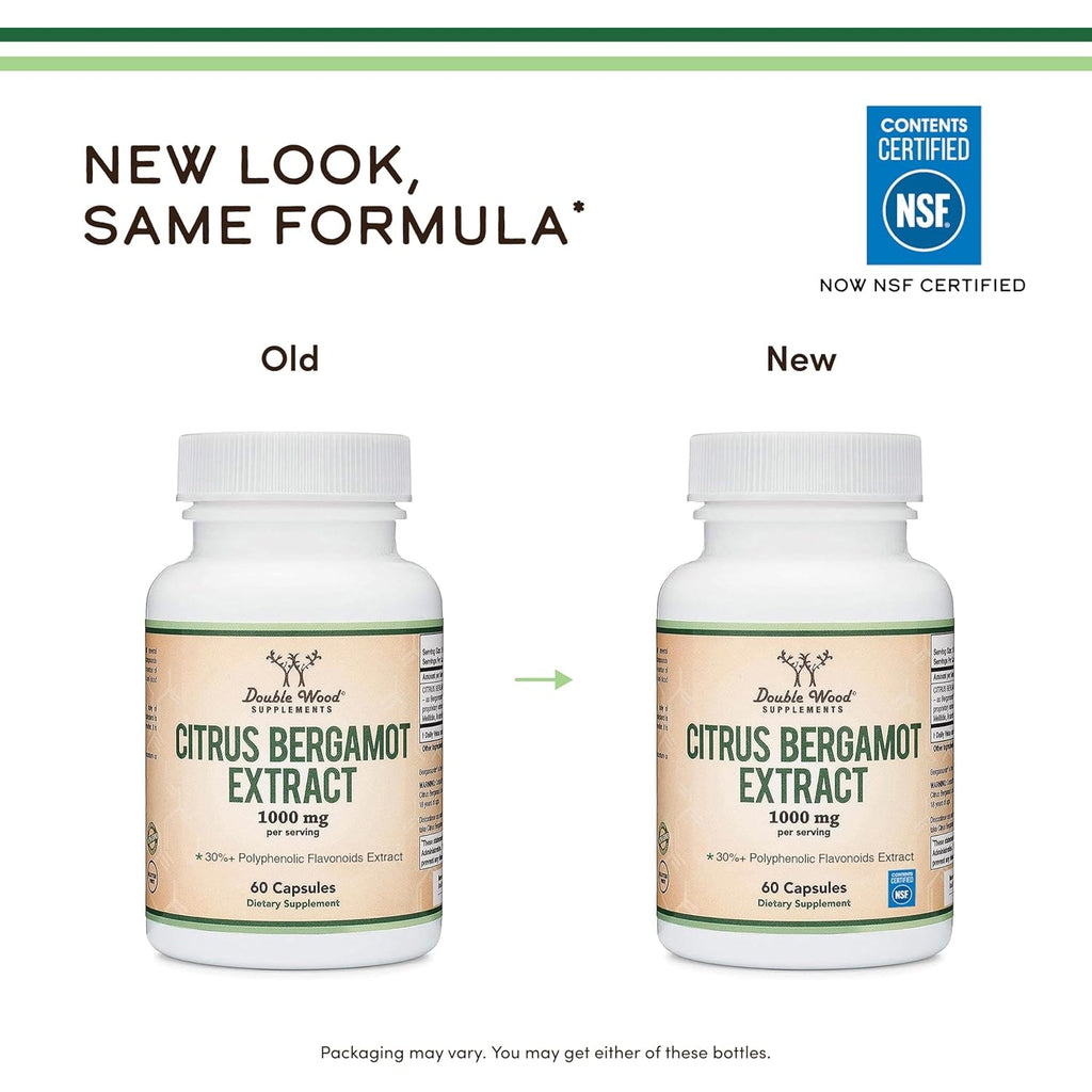 Citrus Bergamot Supplement - NSF Certified - Supports Healthy Cholesterol & Triglyceride Levels - 1000Mg, 60 Capsules (Bergamonte Standardization) by Double Wood