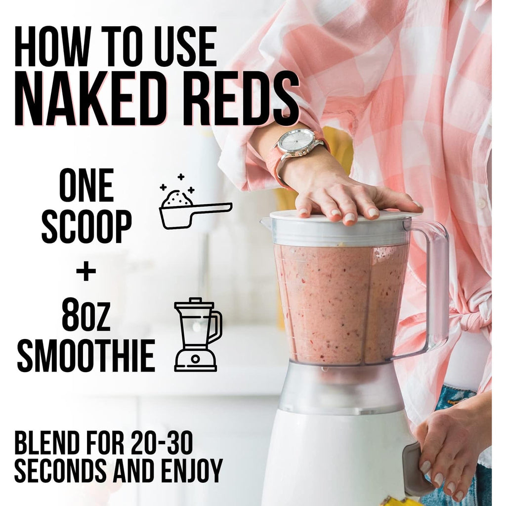 NAKED Reds Superfood Powder - Healthy, Energizing Polyphenol Fruit Powder Mix, No Fillers, No Additives, Vegan, Non-Gmo, Gluten Free - 28 Servings