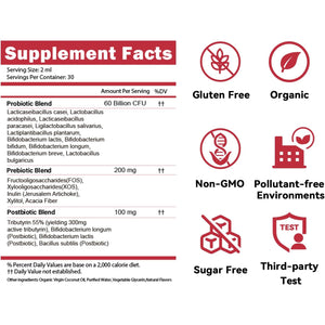 Synbiotic Probiotic Prebiotic Post -Biotic Liquid Drops, Advanced 3-In-1 60 Billion CFU 10 Strains W/Immune Tributyrin Postbiotic for Gut Health & Digestive Support, Daily Complete Immune, Women Men