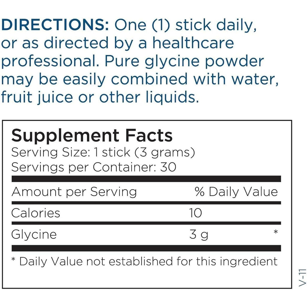 Metabolic Maintenance Glycine Sticks - 3 G Glycine - Calm & Sleep Support - Single Dose Powder Sticks - No Fillers or Preservatives - 30 Servings - 30 Count