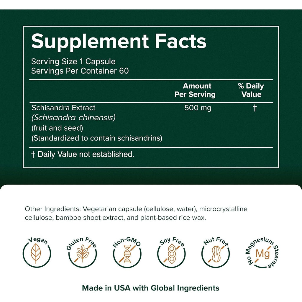 Prominent Nutrition Schisandra - Supplement for Liver & Stress Support - No Artificial Colors - Non-Gmo, Vegan & Gluten-Free - 60 Capsules (60 Servings)