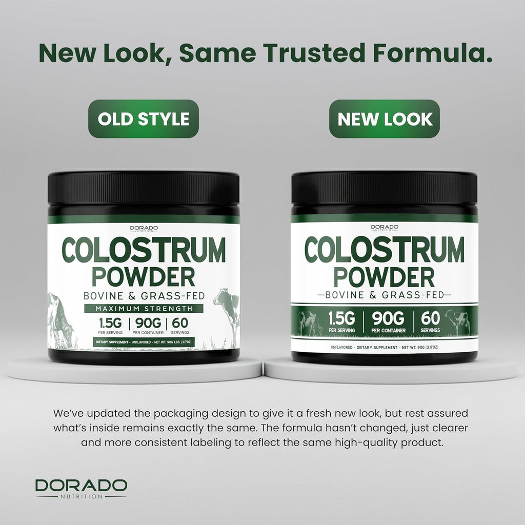 Colostrum Supplement Powder 90G (60 Servings of 1.5G Pure Bovine Colostrum Std. to Contain 20% Igg Immunoglobulins) Grass Fed Powder - No Fillers, Third Party Tested, Unflavored & Non-Gmo