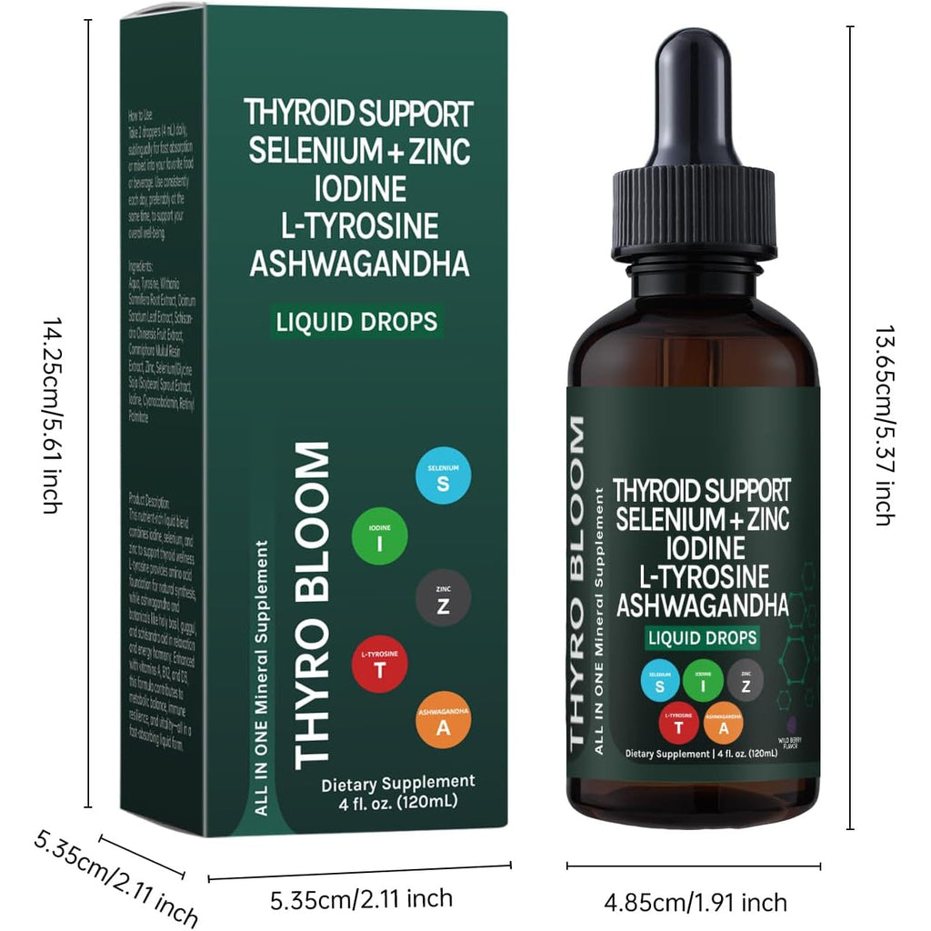 Thyroid Support Liquid Drops,Liquid Formula with Selenium,Zinc,Iodine,L-Tyrosine,Ashwagandha for Hormone Balance, Metabolism,Immune & Energy Support - 4 Fl.Oz. (120Ml)