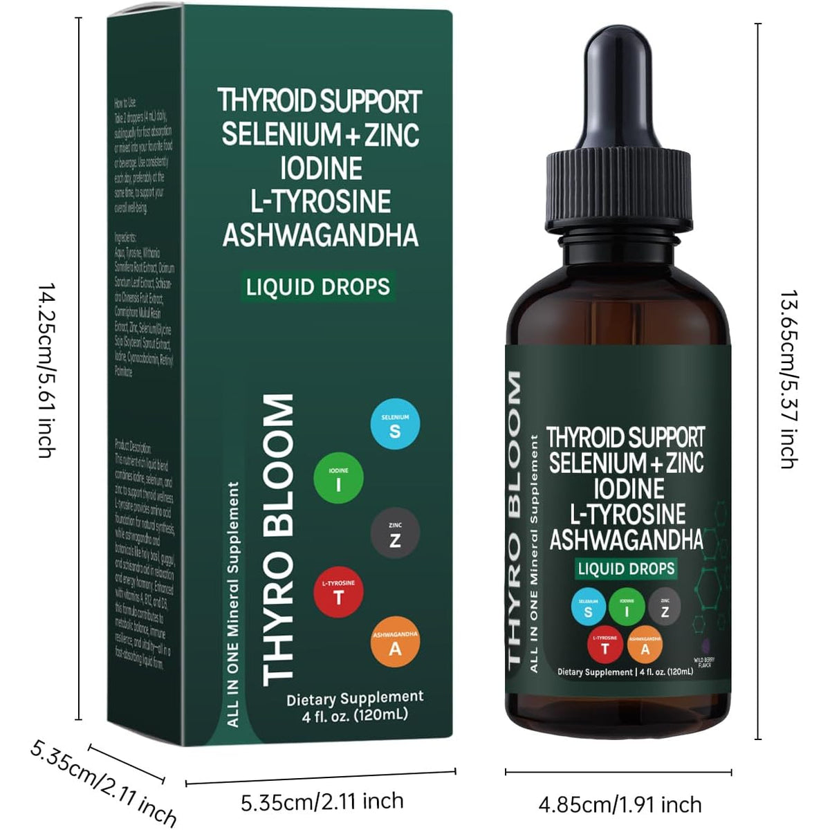 Thyroid Support Liquid Drops,Liquid Formula with Selenium,Zinc,Iodine,L-Tyrosine,Ashwagandha for Hormone Balance, Metabolism,Immune & Energy Support - 4 Fl.Oz. (120Ml)