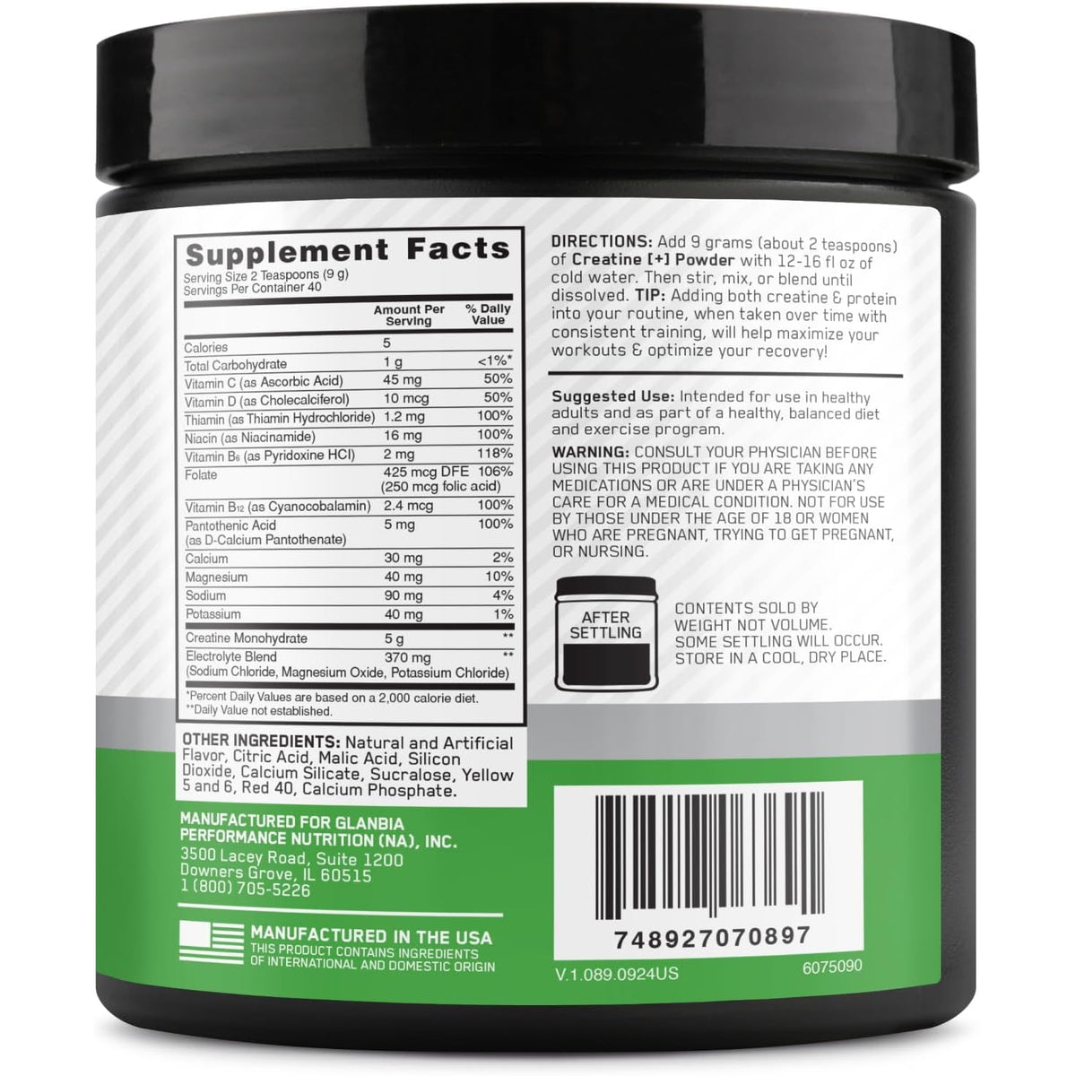 Optimum Nutrition Creatine Monohydrate plus Powder, Strawberry Peach Flavored Creatine Performance Blend, with Electrolytes for Hydration, Added Vitamins, 40 Servings, 360 Grams (Packaging May Vary)