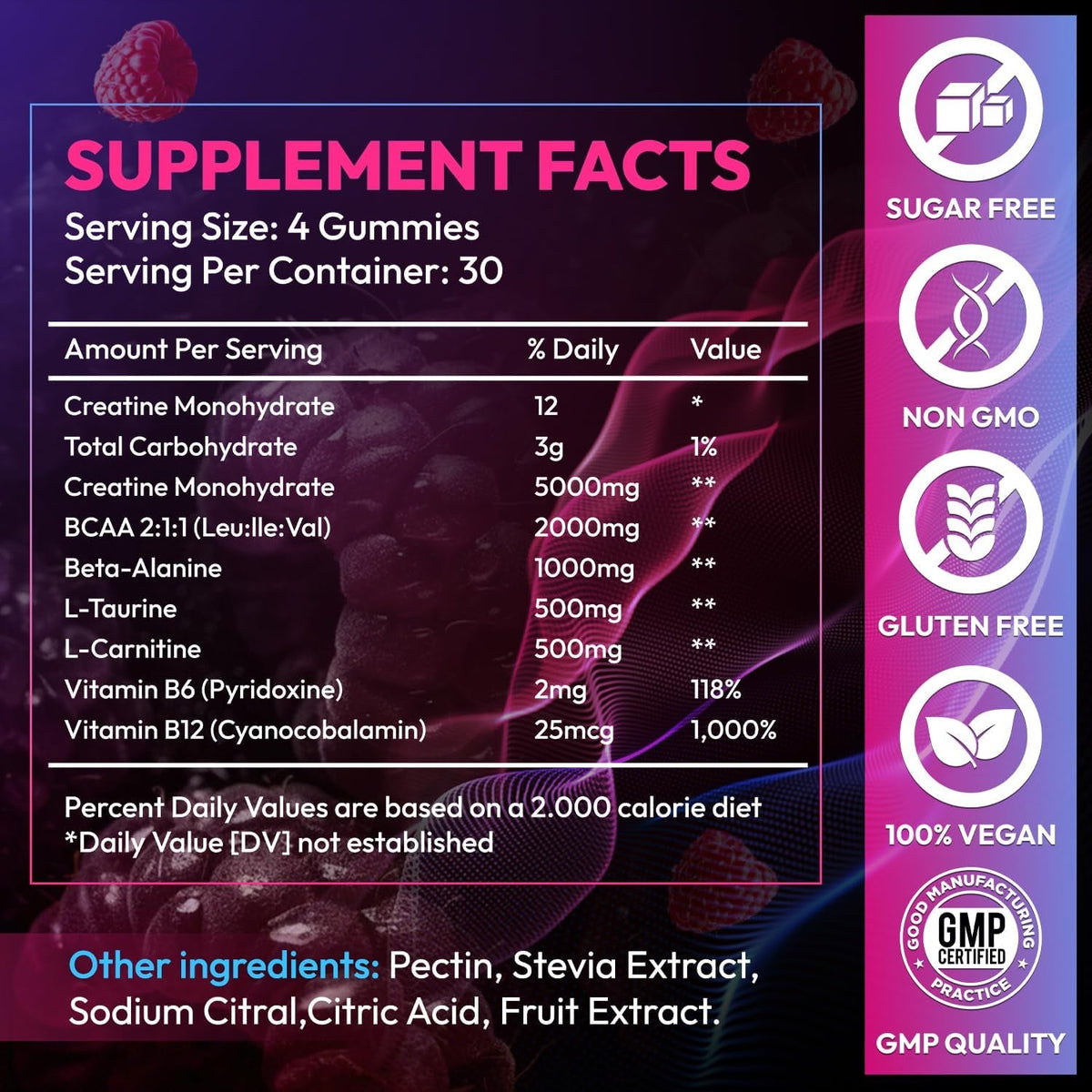 Creatine Gummies Monohydrate Complex, Pre-Workout for Men & Women, Creatine Gummy with L-Taurine, BCAA 2:1, B12/6 for Muscle Support, Enhance Strength, Energy Boost-120 Count