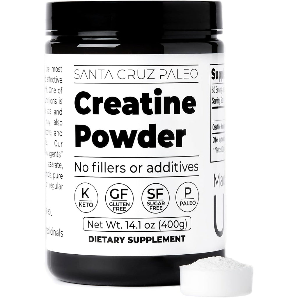 Santa Cruz Paleo, Creatine Monohydrate Powder Micronized, Unflavored Pre Workout and Muscle Support Supplement, Gluten Free Keto, Mix with Water or Shakes, No Fillers or Additives, 80 Servings, 400G