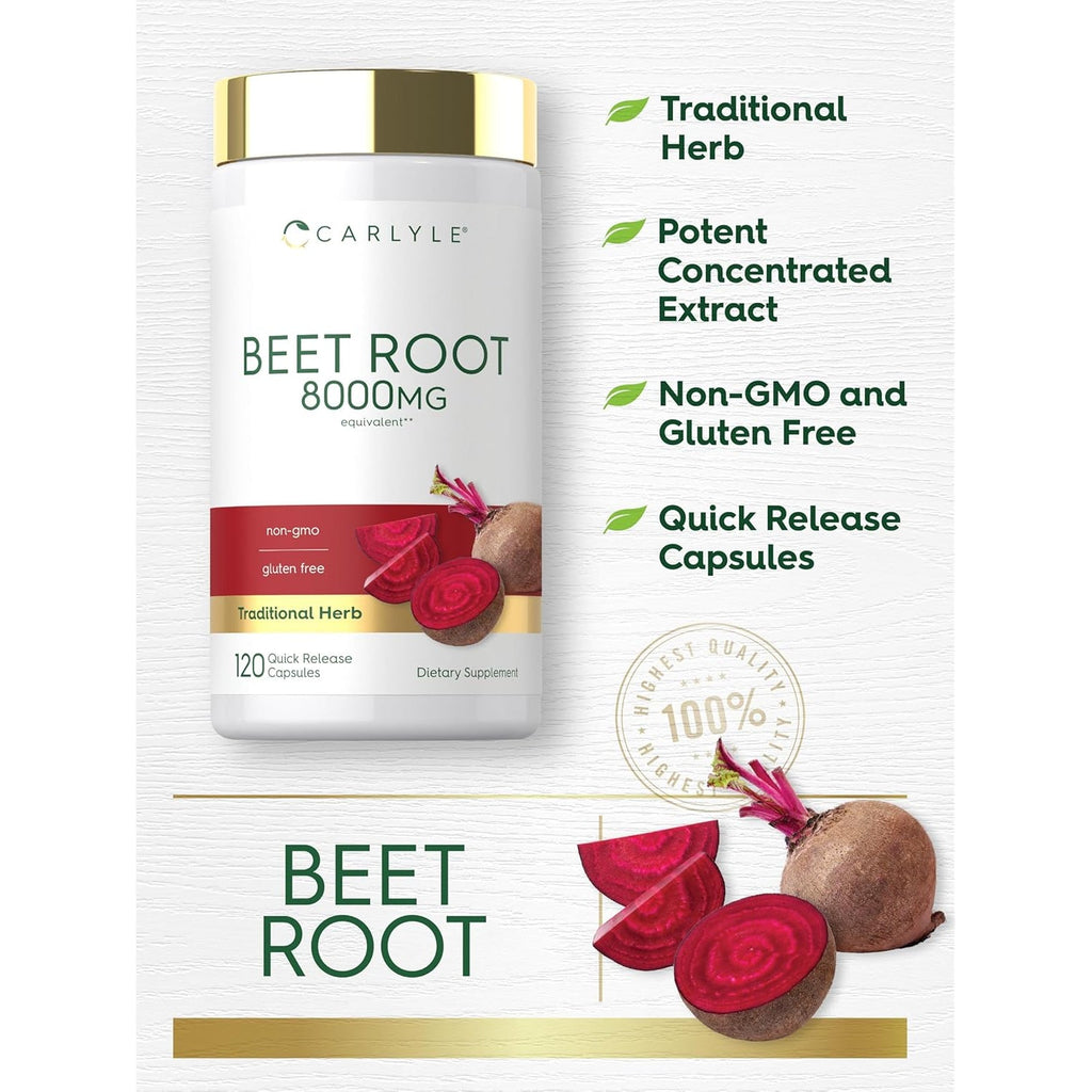 Carlyle Beet Root Capsules | 120 Count | Quick Release Capsules | Non-Gmo and Gluten Free Supplement