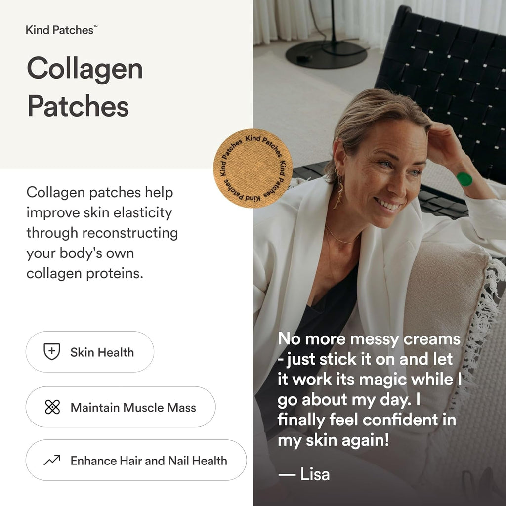 Kind Patches Collagen Patches - Skin Firming with Vitamin C, Amino Acids - Nature'S Hyaluronic Acid for Hydration, Healthier Hair and Nails - 30 Count